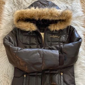 Baby Phat jacket with fur trimmed hood. Size small with gold accents. So cute!!